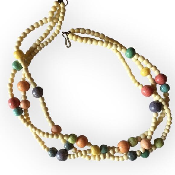 80s style cream and pastel beaded multi-strand necklace - Picture 1 of 9